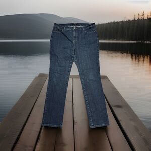 Ur Rebel Straight Jeans 14 (35 x 29.5) Dark Wash Blue High Mid Stretch Womens
